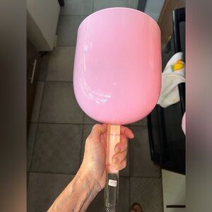 Crystal hand held pink HEART chakra bowl with protective storage case and mallet